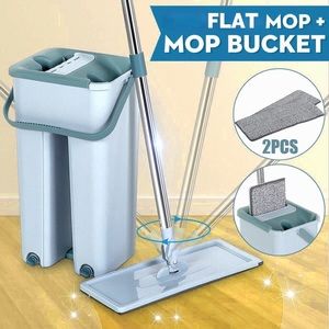 Blue Microfiber Mop and Bucket Set + 2Pads
